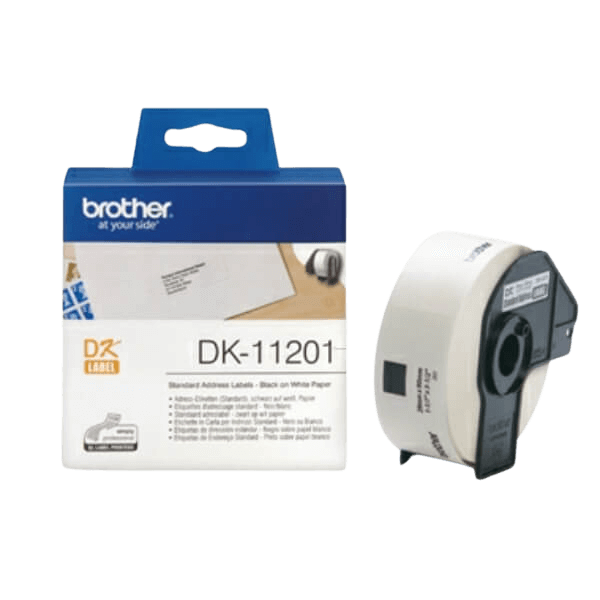 Brother Original DK11201 29 x 90 mm, 400 stk. Sort tekst / Hvid tape