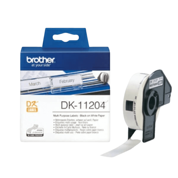 Brother Original DK11204 17 x 54 mm, 400 stk. Sort tekst / Hvid tape