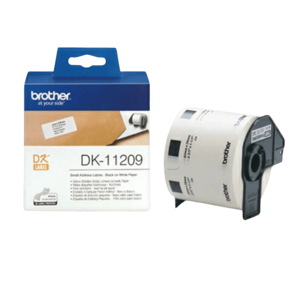 Brother Original DK11209 29 x 62 mm, 800 stk. Sort tekst / Hvid tape