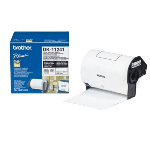 Brother Original DK11241 102 x 152 mm, 200 stk. Sort tekst / Hvid tape