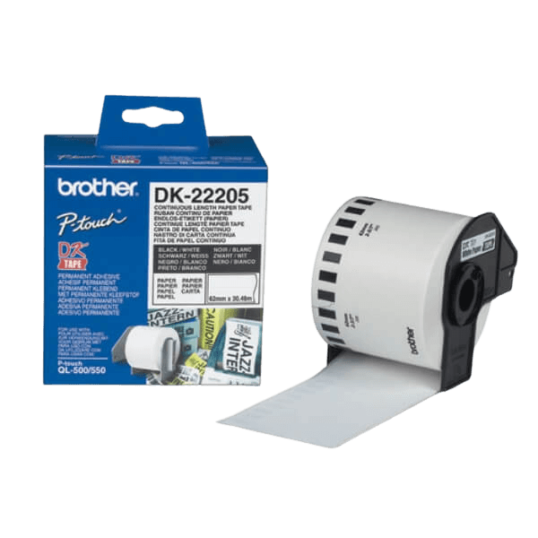 Brother Original DK22205 62mm x 30,48m Hvid adresseetiket