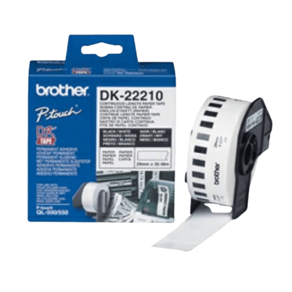 Brother Original DK22210 29mm x 30,48 Hvid tape