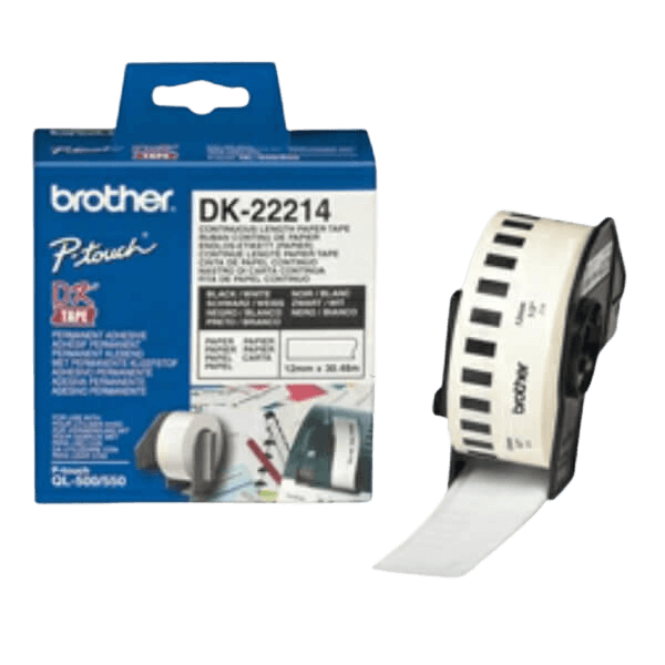 Brother Original DK22214 12mm x 30.48m Hvid tape