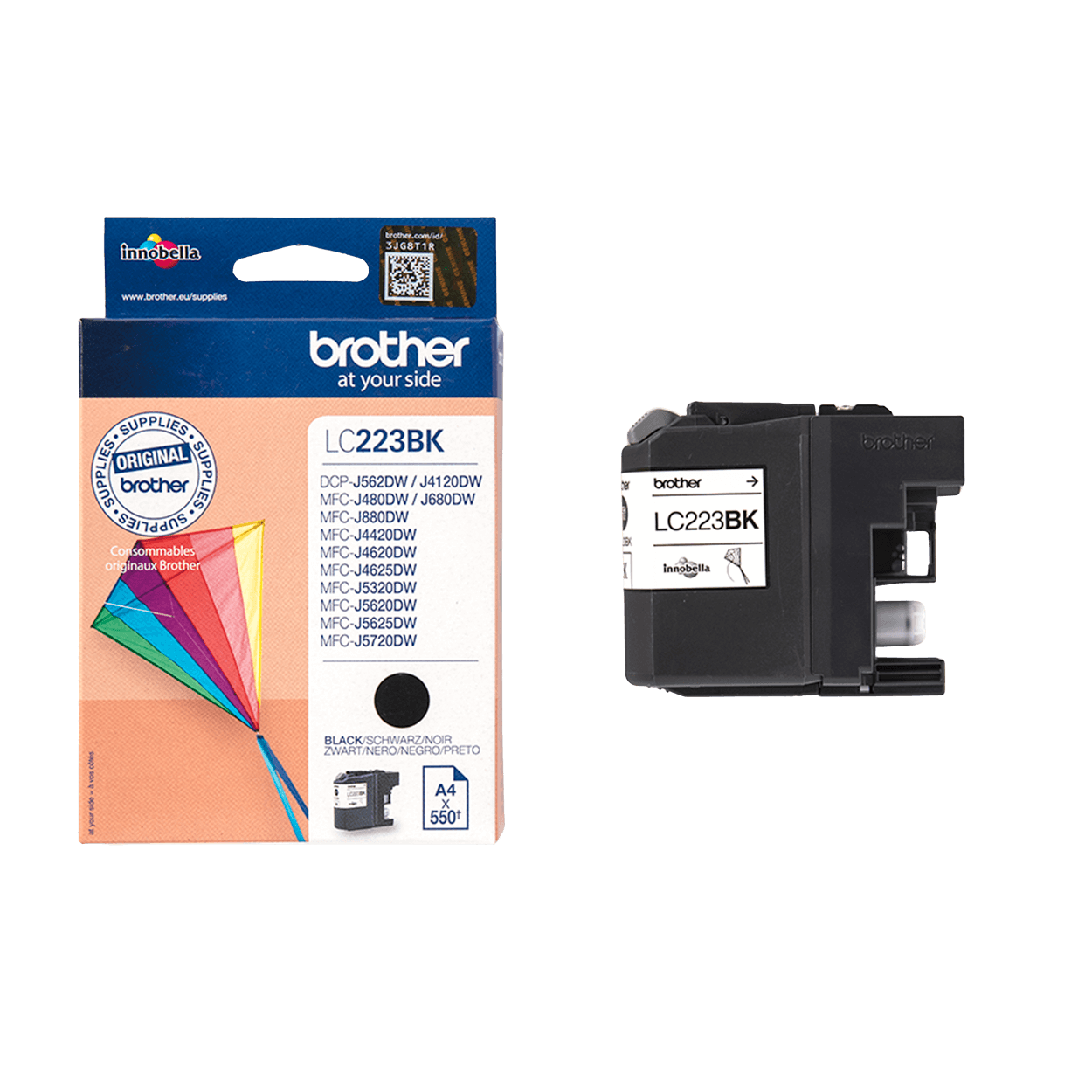 Brother Original LC223BK sort blækpatron | Indhold: 550 sider
