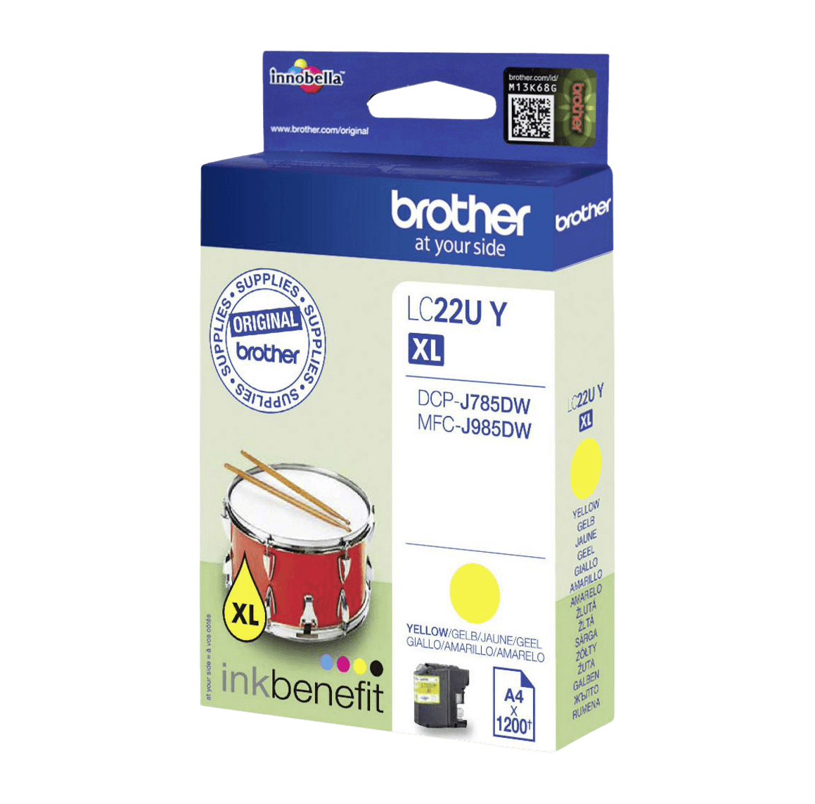 Brother Original LC22UY gul blækpatron | Indhold: 1200 sider