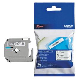 Brother Original MK221BZ 9 mm x 8 m Sort tekst / Hvid tape