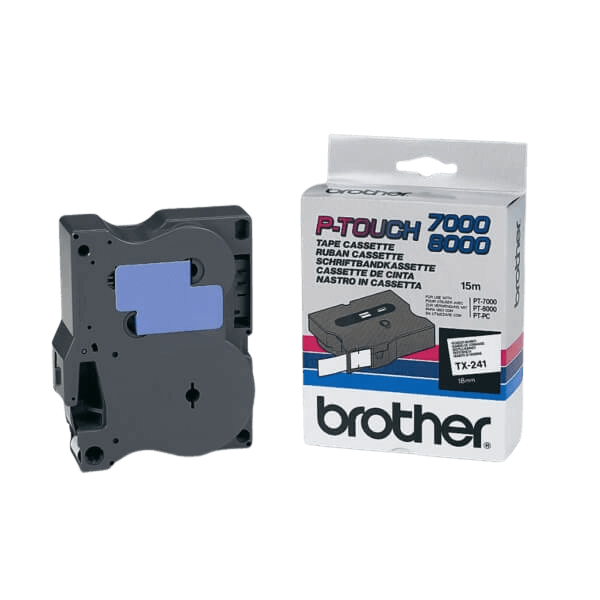 Brother Original TX241 18 mm x 15 m Sort tekst / Hvid tape