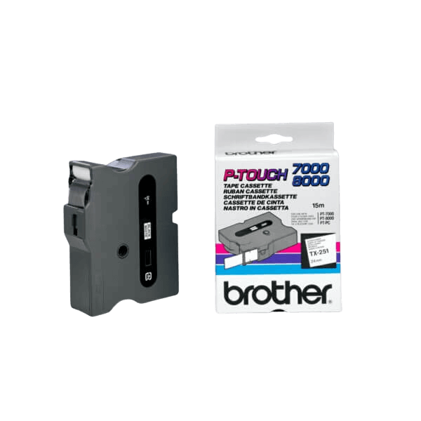Brother Original TX251 24 mm x 15 m Sort tekst / Hvid tape