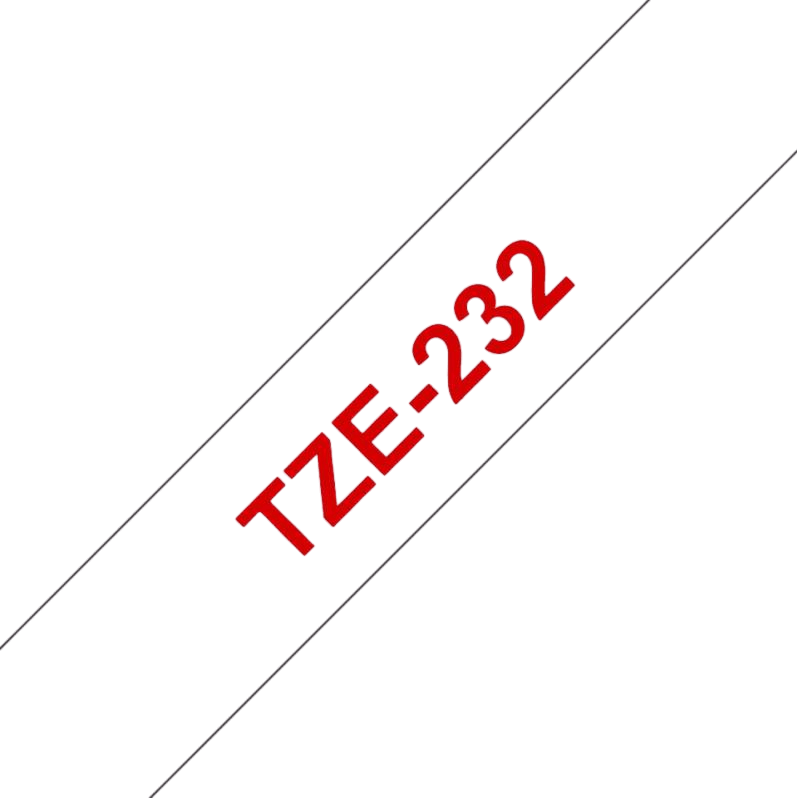 PixoJet Brother TZe-232 12 mm x 8 m Rød tekst / Hvid tape