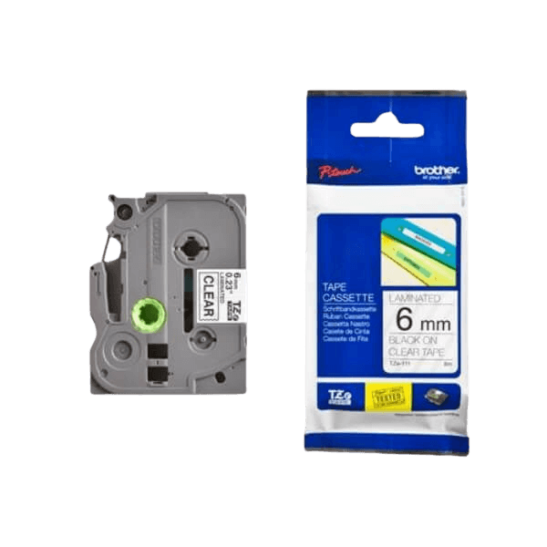 Brother Original TZe111 6 mm x 8 m Sort tekst / Klar tape