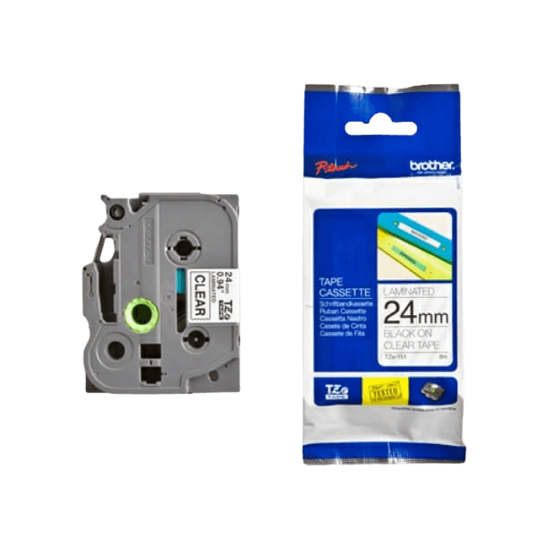 Brother Original TZe151 24 mm x 8 m Sort tekst / Klar tape