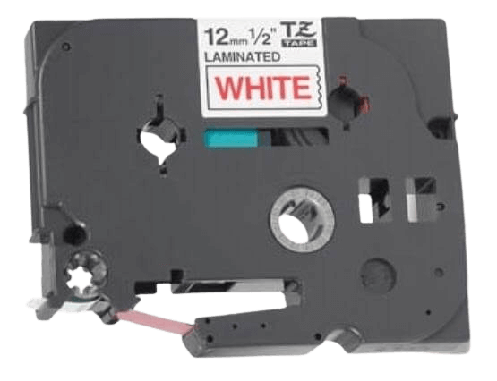 PixoJet Brother TZe232 12 mm x 8 m Rød tekst / Hvid tape