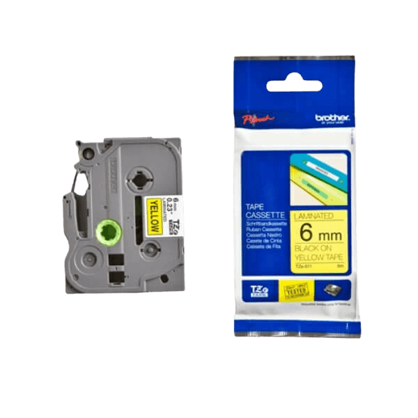 Brother Original TZe611 9 mm x 8 m Sort tekst / Gul tape