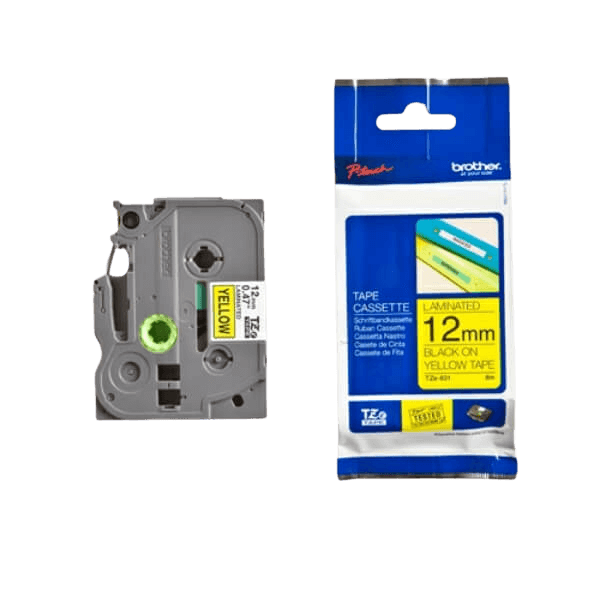 Brother Original TZe631 12 mm x 8 m Sort tekst / Gul tape