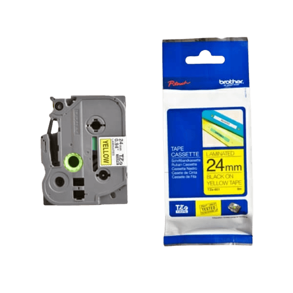 Brother Original TZe651 24 mm x 8 m Sort tekst / Gul tape