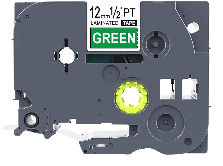 PixoJet Brother TZe735 12 mm x 8 m Hvid tekst / Grøn tape