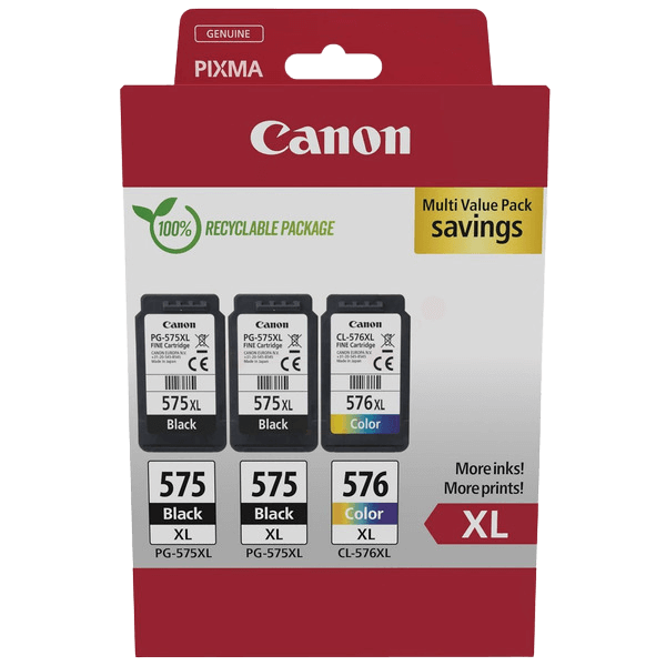 Canon Original 2x PG-575XL + CL-576XL 5437C004 CMYK rabatpakke | Indhold: 2x 15 + 12,6 ml.