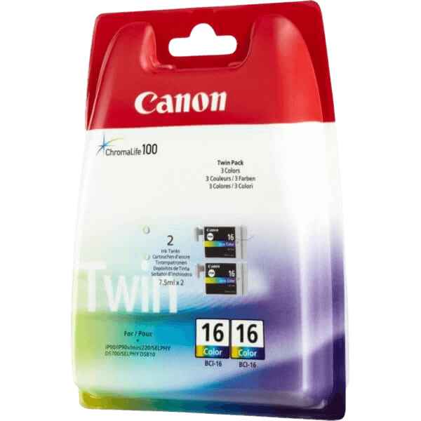 Canon Original BCI-16C 9818A002 twin pack 3 farver i én blækpatron | Indhold: 2,5 ml.
