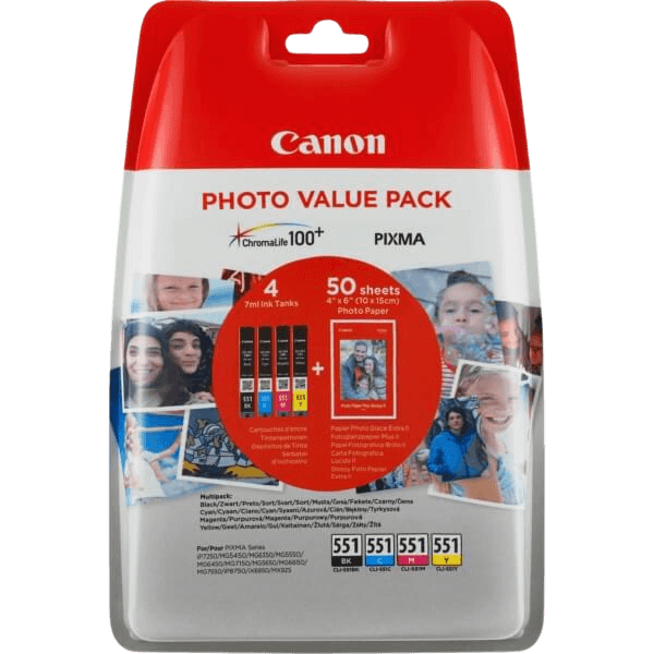 Canon Original CLI-551 6508B005 CMYK rabatpakke | Indhold: 11 + 4x 7 ml.