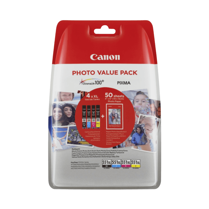 Canon Original CLI-551XL 6443B006 CMYK rabatpakke | Indhold: 4 x 11 ml.