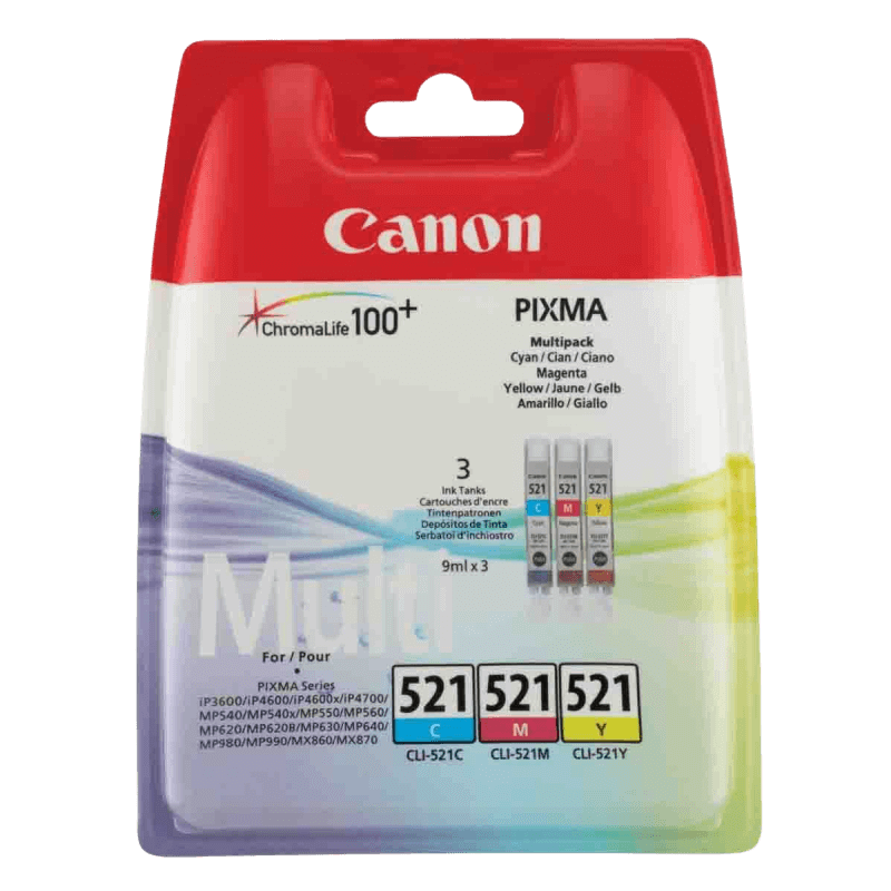 Canon Original CLI521CMY 2934B010 3 farver i én rabatpakke | Indhold: 27 ml.