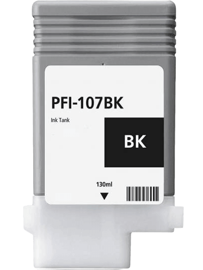 PixoJet Canon PFI-107BK 6705B001 sort blækpatron | Indhold: 130 ml.