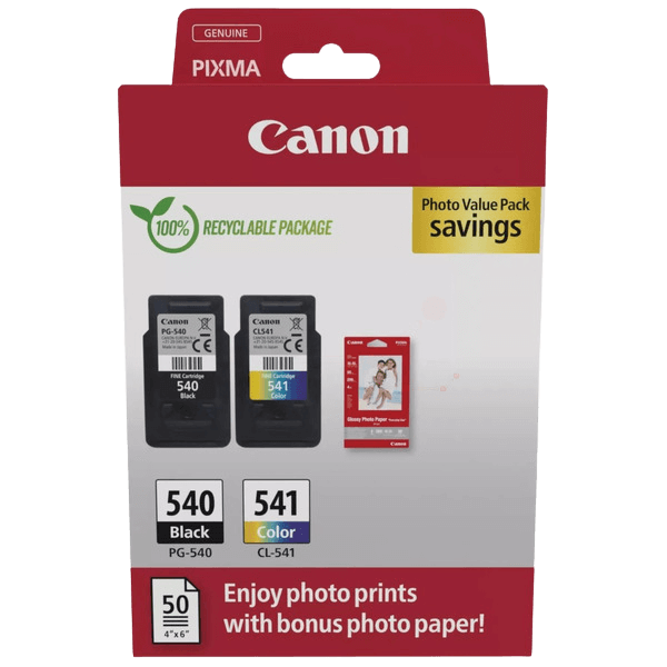 Canon Original PG-540 + CL-541 + Papir 5225B013 CMYK rabatpakke | Indhold: 8 + 8 ml.