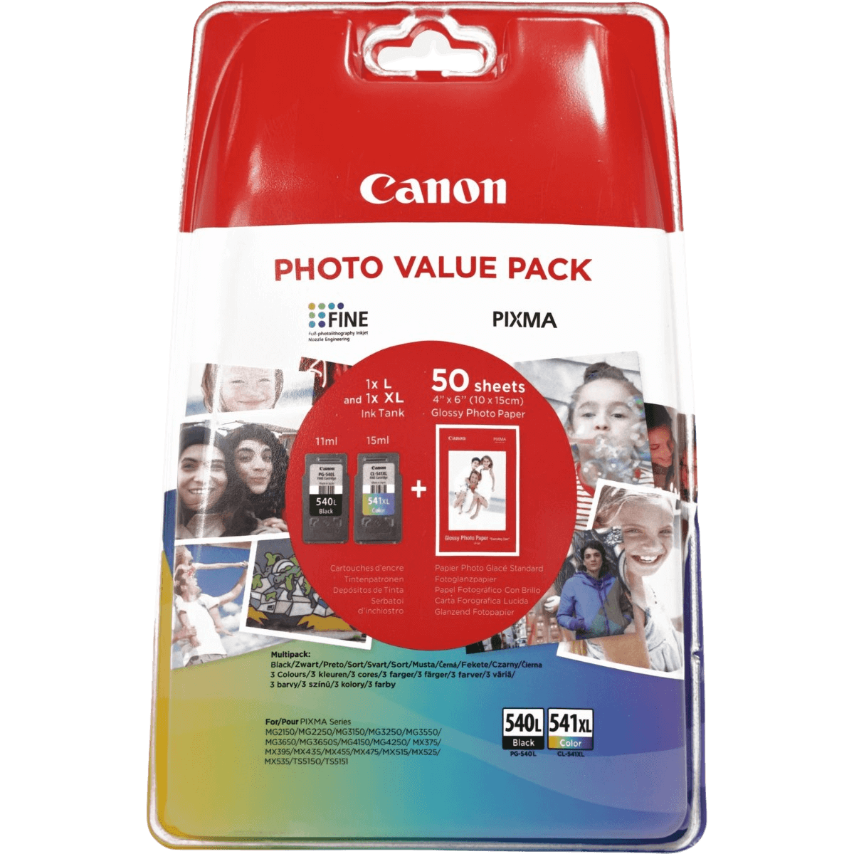 Canon Original PG-540L + CL-541XL + PAPIR 5224B007 CMYK rabatpakke | Indhold: 11 ml. + 15 ml.