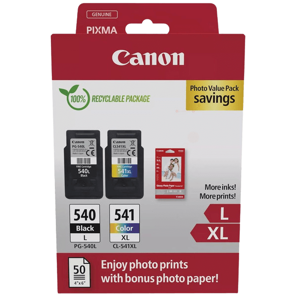 Canon Original PG-540L + CL-541XL + Papir 5224B012 CMYK rabatpakke | Indhold: 11 + 15 ml.