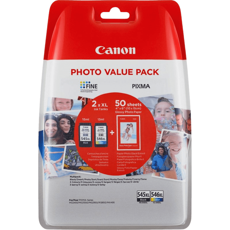 Canon Original PG-545XL + CL-546XL + PAPIR 8286B006 CMYK rabatpakke | Indhold: 700 sider