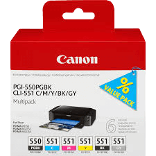 Canon Original PGI-550 / CLI-551 6496B005 CMYGYK rabatpakke | Indhold: 15 + 5x 7 ml.