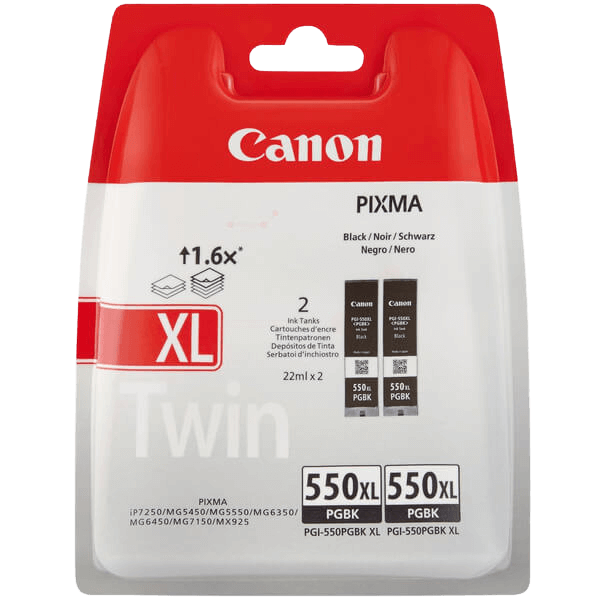 Canon Original PGI-550XL 6431B005 XL twin pack sort blækpatron | Indhold: 2 x 22 ml.