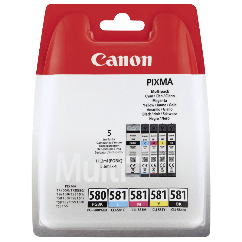 Canon Original PGI-580 + CLI-581 2078C005 CMYK rabatpakke | Indhold: 1 x 11 + 4 x 5 ml.