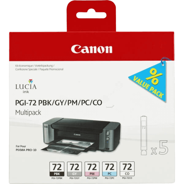 Canon Original PGI-72PH 6403B007 PBK/GY/PM/PC/CO rabatpakke | Indhold: 5 X 14 ml.