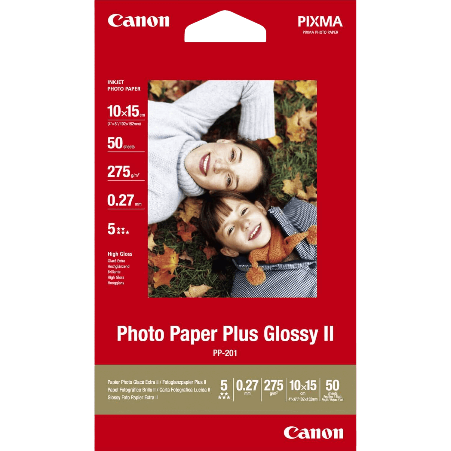 Canon Papir PP-201 Glansfuldt Fotopapir Plus II 10x15 2311B003 papir foto 10x15 | Indhold: 50 sider