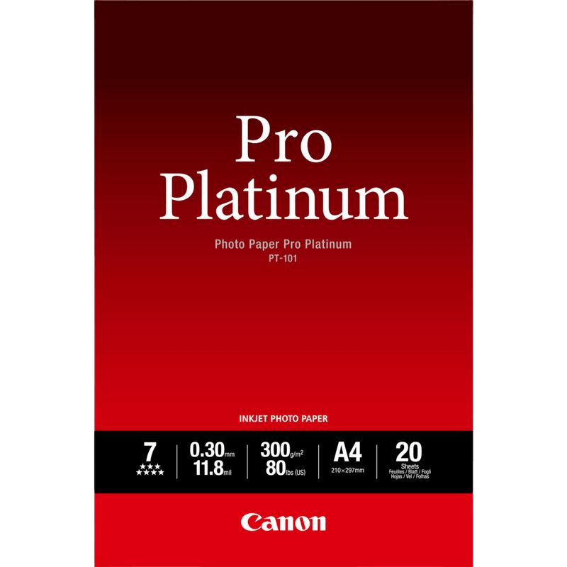 Canon PT-101 Pro Platinum glansfuldt fotopapir A4, 20 ark (2768B016)