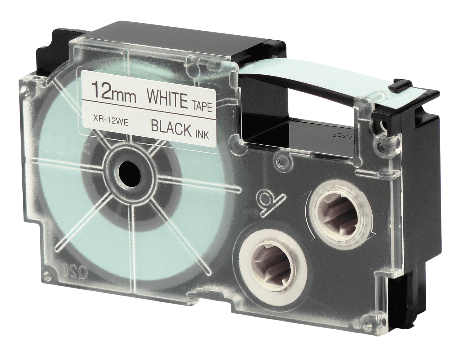 PixoJet Casio XR-12WE 12 mm x 8 m Sort tekst / Hvid tape