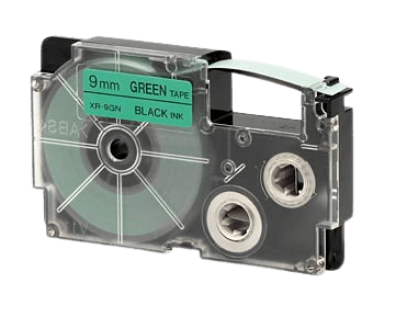 PixoJet Casio XR-9GN 9 mm x 8 m Sort tekst / Grøn tape