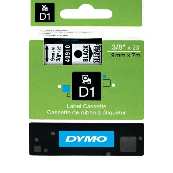 Dymo Original D1 40910 S0720670 9 mm x 7 m Sort tekst / Klar tape