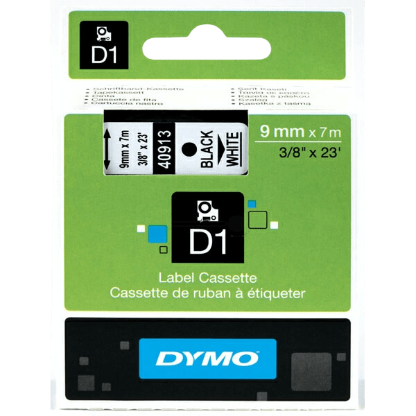 Dymo Original D1 40913 S0720680 9 mm x 7 m Sort tekst / Hvid tape