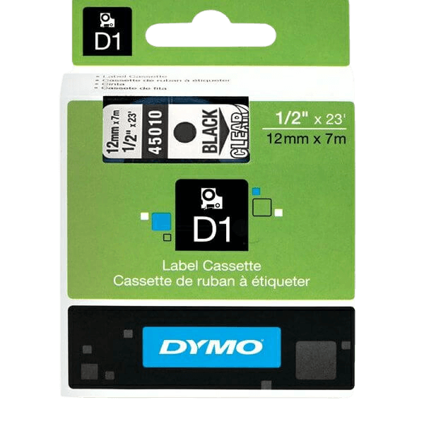 Dymo Original D1 45010 S0720500 12 mm x 7 m Sort tekst / Klar tape