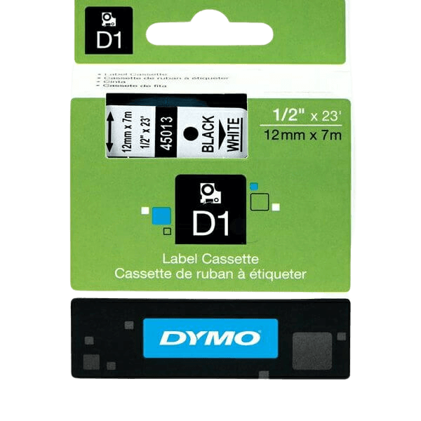 Dymo Original D1 45013 S0720530 12 mm x 7 m Sort tekst / Hvid tape