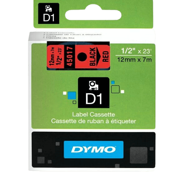 Dymo Original D1 45017 S0720570 12 mm x 7 m Sort tekst / Rød tape