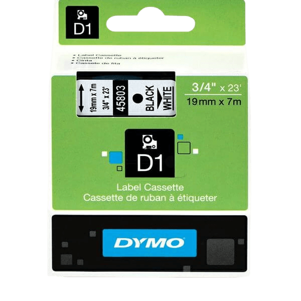 Dymo Original D1 45803 S0720830 19 mm x 7 m Sort tekst / Hvid tape
