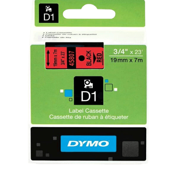 Dymo Original D1 45807 S0720870 19 mm x 7 m Sort tekst / Rød tape