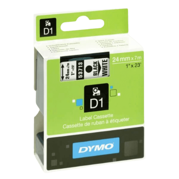 Dymo Original D1 53713 S0720930 24 mm x 7 m Sort tekst / Hvid tape
