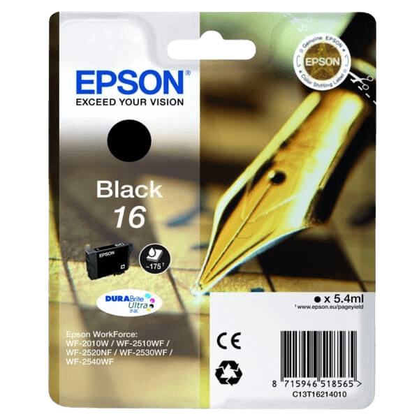 Epson Original 16 C13T16214012 sort blækpatron | Indhold: 5,4 ml.