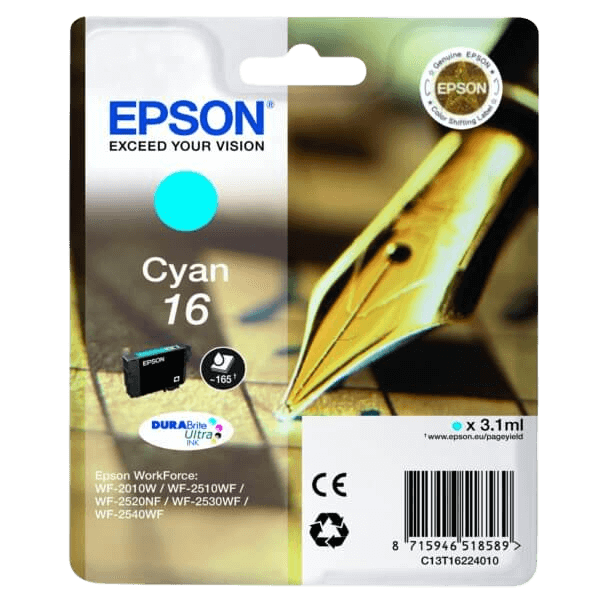 Epson Original 16 C13T16224012 cyan blækpatron | Indhold: 3,1 ml.