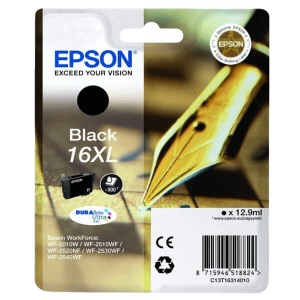 Epson Original 16 C13T16314012 XL sort blækpatron | Indhold: 12,9 ml.