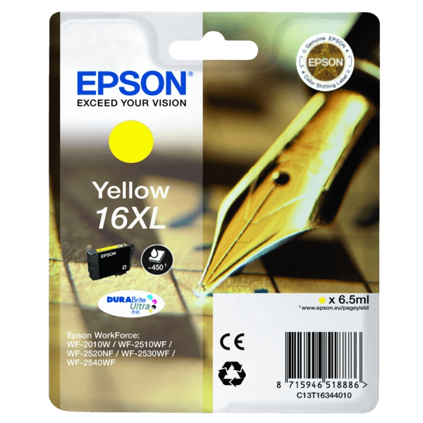 Epson Original 16 C13T16344012 XL gul blækpatron